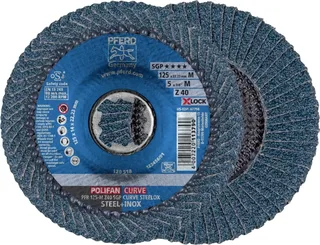 TOOLS 67689053 PFR 125-M Z 40 SGP CURVE STEELOX/X-LOCK Fächerschleifscheibe Durchmesser 125 mm Bohrungs-Ø 22.23 mm Körnung (num) 40 Edelstahl, Stahl 10 fra PFERD – produktbillede 1 af 2