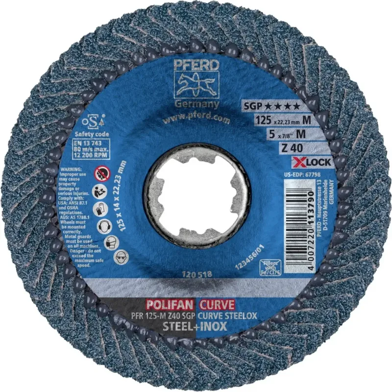 TOOLS 67689053 PFR 125-M Z 40 SGP CURVE STEELOX/X-LOCK Fächerschleifscheibe Durchmesser 125 mm Bohrungs-Ø 22.23 mm Körnung (num) 40 Edelstahl, Stahl 10 fra PFERD – produktbillede 2 af 2
