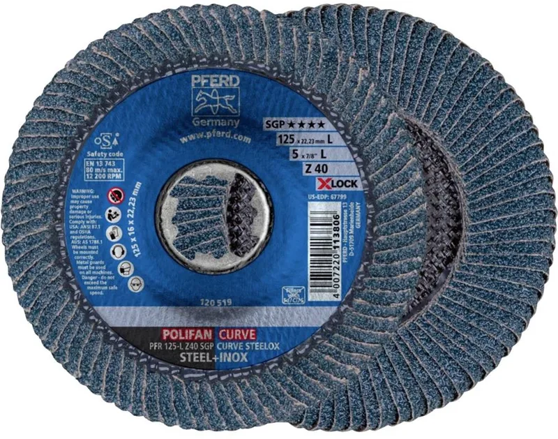 TOOLS 67689063 PFR 125-L Z 40 SGP CURVE STEELOX/X-LOCK Lamellenschijf Diameter 125 mm Boordiameter 22.23 mm Korre von PFERD – Produktbild