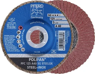 TOOLS 67704125 PFC 125 A 40 SG STEELOX Fächerschleifscheibe Durchmesser 125 mm Bohrungs-Ø 22.23 mm Körnung (num) 40 Edelstahl, Stahl 10 St. by PFERD – product image 1 of 2
