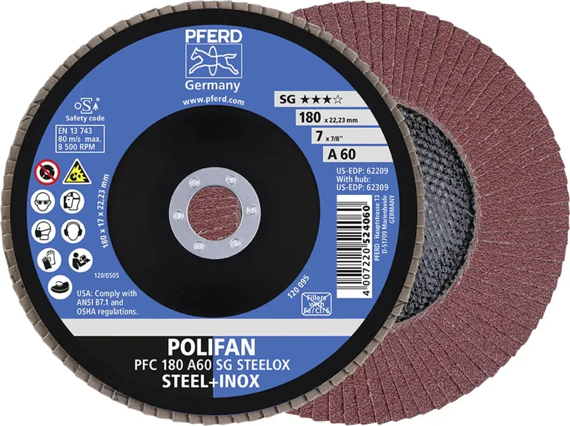 TOOLS 67706185 A Psf Steelox Fächerschleifscheibe Durchmesser 180 mm Bohrungs-Ø 22.23 mm Körnung (num) 60 10 St. von PFERD – Produktbild 1 von 3