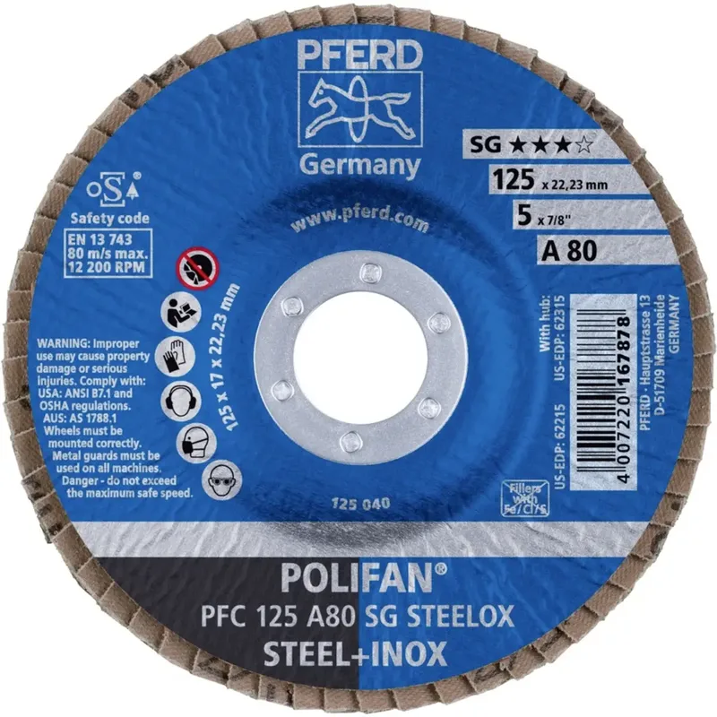 TOOLS 67708125 PFC 125 A 80 SG STEELOX Fächerschleifscheibe Durchmesser 125 mm Bohrungs-Ø 22.23 mm Körnung (num) 80 Edelstahl, Stahl 10 St. von PFERD – Produktbild 2 von 2