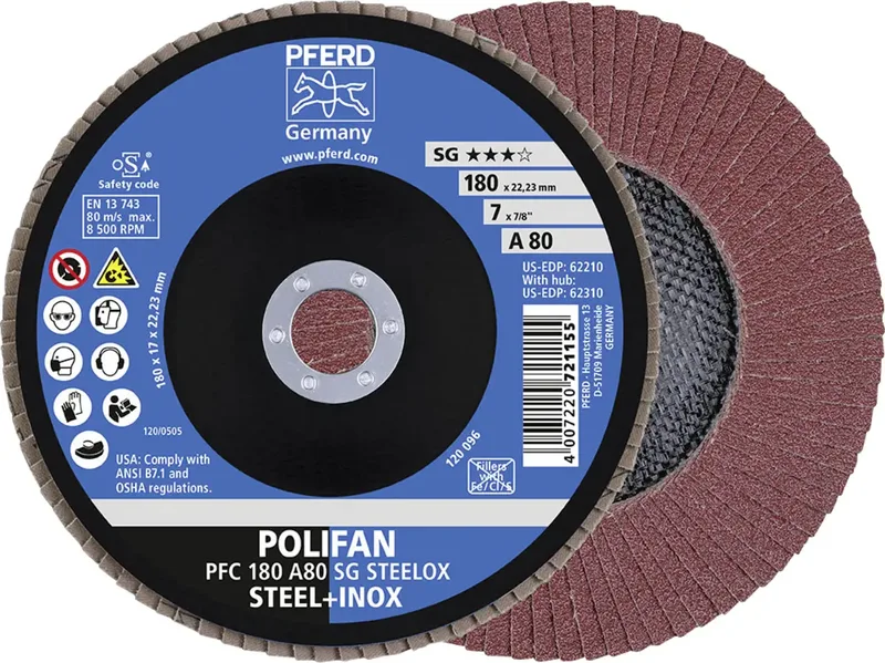 TOOLS 67708185 A Psf Steelox Fächerschleifscheibe Durchmesser 180 mm Bohrungs-Ø 22.23 mm Körnung (num) 80 10 St. de PFERD – image du produit 1 sur 3