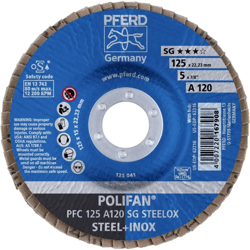 TOOLS 67712125 PFC 125 A 120 SG STEELOX Fächerschleifscheibe Durchmesser 125 mm Bohrungs-Ø 22.23 mm Körnung (num) 120 Edelstahl, Stahl 10 St. de PFERD – image du produit 2 sur 2