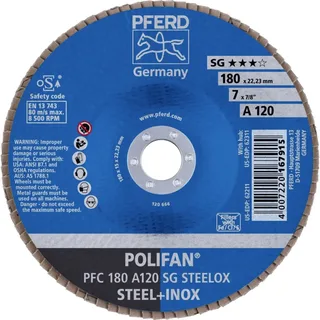 TOOLS 67712185 PFC 180 A 120 SG STEELOX Fächerschleifscheibe Durchmesser 180 mm Bohrungs-Ø 22.23 mm Körnung (num) 120 Edelstahl, Stahl 10 St. de PFERD – image du produit 2 sur 2