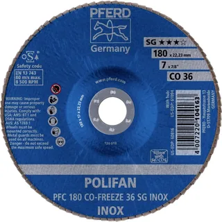 TOOLS 67718036 PFC 180 CO-FREEZE 36 SG INOX Fächerschleifscheibe Durchmesser 180 mm Bohrungs-Ø 22.23 mm Körnung (num) 36 Nickelbasislegierung de PFERD – image du produit 2 sur 2