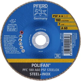 TOOLS 67746185 PFC 180 A 60 PSF STEELOX Fächerschleifscheibe Durchmesser 180 mm Bohrungs-Ø 22.23 mm Körnung (num) 60 Edelstahl, Stahl 10 St. by PFERD – product image 2 of 2