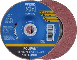 TOOLS 67746185 PFC 180 A 60 PSF STEELOX Fächerschleifscheibe Durchmesser 180 mm Bohrungs-Ø 22.23 mm Körnung (num) 60 Edelstahl, Stahl 10 St. by PFERD – product image 1 of 2