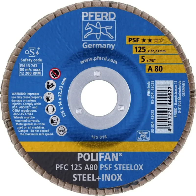 TOOLS 67748125 PFC 125 A 80 PSF STEELOX Fächerschleifscheibe Durchmesser 125 mm Bohrungs-Ø 22.23 mm Körnung (num) 80 Edelstahl, Stahl 10 St. by PFERD – product image 2 of 2