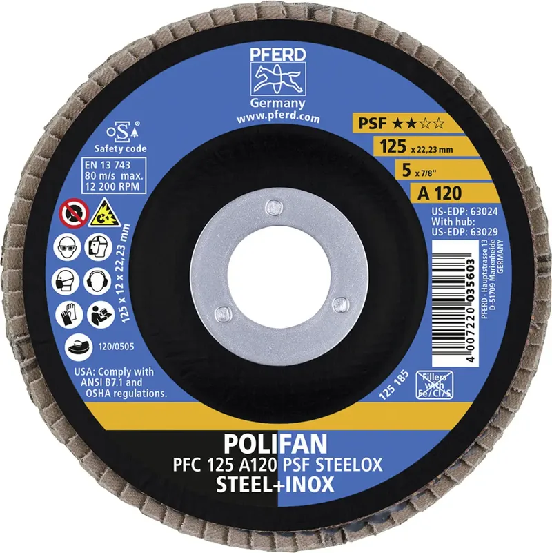 TOOLS 67749125 A Psf Steelox Fächerschleifscheibe Durchmesser 125 mm Bohrungs-Ø 22.23 mm Körnung (num) 120 10 St. de PFERD – image du produit 3 sur 3