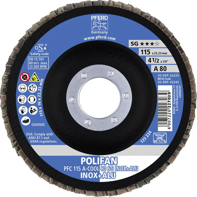 TOOLS 67758115 A-Cool Sg Inox + Alu Fächerschleifscheibe Durchmesser 115 mm Bohrungs-Ø 22.23 mm Körnung (num) 80 10 St. von PFERD – Produktbild 3 von 3