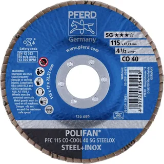 TOOLS 67760415 PFC 115 CO-COOL 40 SG STEELOX Fächerschleifscheibe Durchmesser 115 mm Bohrungs-Ø 22.23 mm Körnung (num) 40 Aluminiumlegierung de PFERD – image du produit 2 sur 2