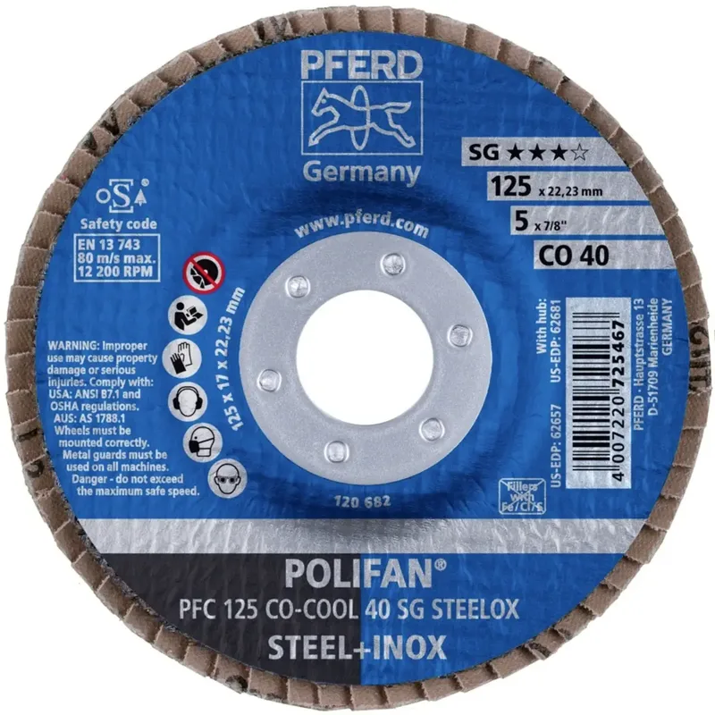 TOOLS 67760425 PFC 125 CO-COOL 40 SG STEELOX Fächerschleifscheibe Durchmesser 125 mm Bohrungs-Ø 22.23 mm Körnung (num) 40 Aluminiumlegierung von PFERD – Produktbild 2 von 2