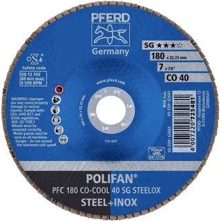 TOOLS 67760485 PFC 180 CO-COOL 40 SG STEELOX Fächerschleifscheibe Durchmesser 180 mm Bohrungs-Ø 22.23 mm Körnung (num) 40 Aluminiumlegierung de PFERD – image du produit 2 sur 2