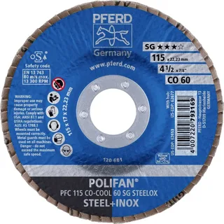 TOOLS 67760615 PFC 115 CO-COOL 60 SG STEELOX Fächerschleifscheibe Durchmesser 115 mm Bohrungs-Ø 22.23 mm Körnung (num) 60 Aluminiumlegierung de PFERD – image du produit 2 sur 2