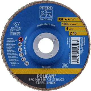 TOOLS 67764100 PFC 100 Z 40 PSF STEELOX/16,0 Fächerschleifscheibe Durchmesser 100 mm Bohrungs-Ø 16 mm Körnung (num) 40 Edelstahl, Stahl 10 St. de PFERD – image du produit 2 sur 2
