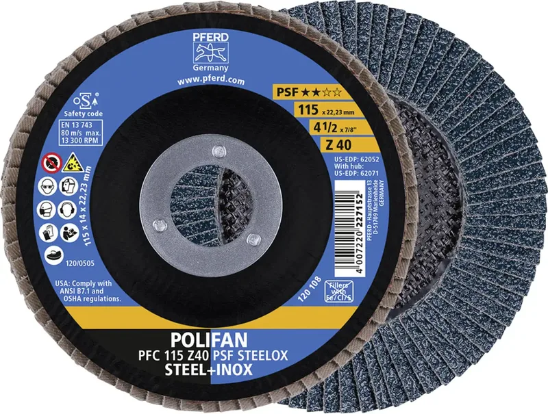 TOOLS 67764115 Z Psf Steelox Fächerschleifscheibe Durchmesser 115 mm Bohrungs-Ø 22.23 mm Körnung (num) 40 10 St. van PFERD – productafbeelding