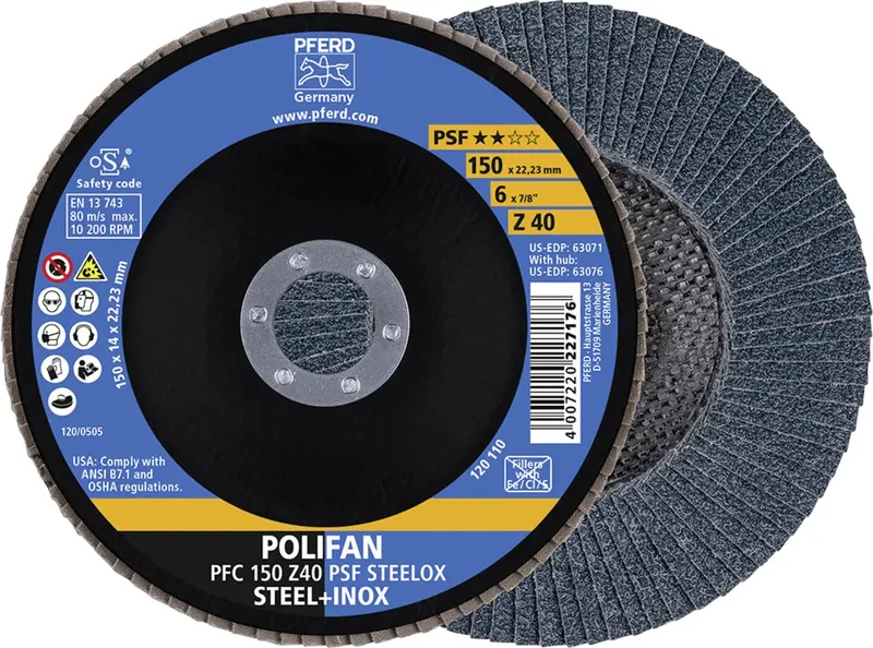 TOOLS 67764150 Z Psf Steelox Fächerschleifscheibe Durchmesser 150 mm Bohrungs-Ø 22.23 mm Körnung (num) 40 10 St. de PFERD – image du produit 1 sur 2