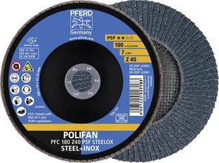 TOOLS 67764185 Z Psf Steelox Fächerschleifscheibe Durchmesser 180 mm Bohrungs-Ø 22.23 mm Körnung (num) 40 10 St. fra PFERD – produktbillede 1 af 2
