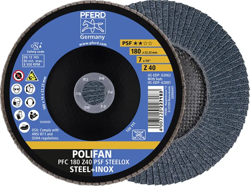 TOOLS 67764185 Z Psf Steelox Fächerschleifscheibe Durchmesser 180 mm Bohrungs-Ø 22.23 mm Körnung (num) 40 10 St. fra PFERD – produktbillede 1 af 2