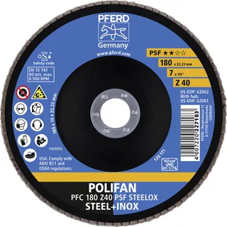 TOOLS 67764185 Z Psf Steelox Fächerschleifscheibe Durchmesser 180 mm Bohrungs-Ø 22.23 mm Körnung (num) 40 10 St. fra PFERD – produktbillede 2 af 2