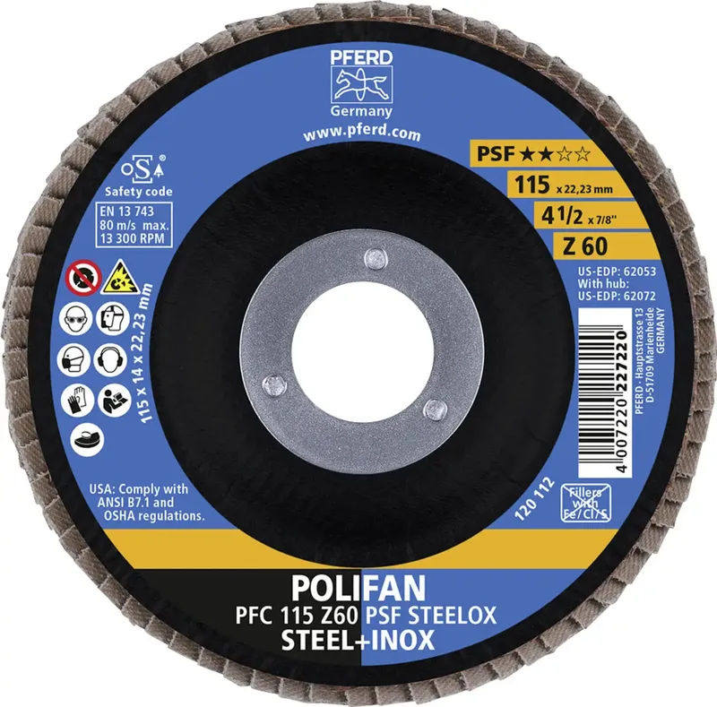 TOOLS 67766115 Z Psf Steelox Fächerschleifscheibe Durchmesser 115 mm Bohrungs-Ø 22.23 mm Körnung (num) 60 10 St. by PFERD – product image 2 of 2