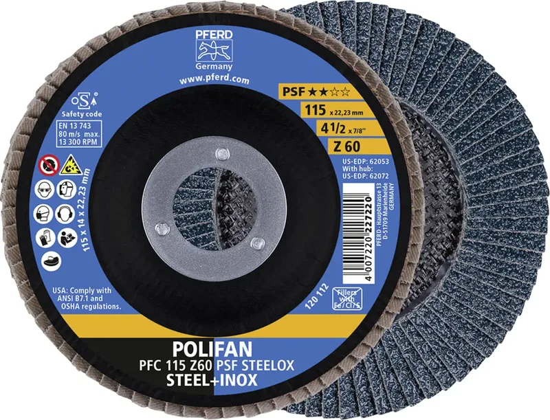 TOOLS 67766115 Z Psf Steelox Fächerschleifscheibe Durchmesser 115 mm Bohrungs-Ø 22.23 mm Körnung (num) 60 10 St. de PFERD – image du produit