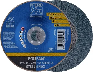 TOOLS 67766150 PFC 150 Z 60 PSF STEELOX Fächerschleifscheibe Durchmesser 150 mm Bohrungs-Ø 22.23 mm Körnung (num) 60 Edelstahl, Stahl 10 St. de PFERD – image du produit 1 sur 2