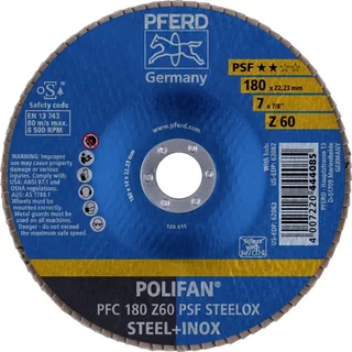 TOOLS 67766185 PFC 180 Z 60 PSF STEELOX Fächerschleifscheibe Durchmesser 180 mm Bohrungs-Ø 22.23 mm Körnung (num) 60 Edelstahl, Stahl 10 St. de PFERD – image du produit 2 sur 2