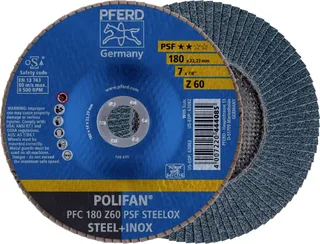 TOOLS 67766185 PFC 180 Z 60 PSF STEELOX Fächerschleifscheibe Durchmesser 180 mm Bohrungs-Ø 22.23 mm Körnung (num) 60 Edelstahl, Stahl 10 St. de PFERD – image du produit 1 sur 2