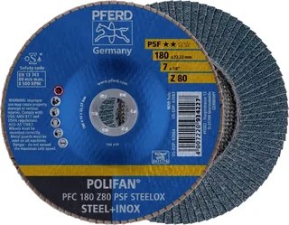 TOOLS 67768185 PFC 180 Z 80 PSF STEELOX Fächerschleifscheibe Durchmesser 180 mm Bohrungs-Ø 22.23 mm Körnung (num) 80 Edelstahl, Stahl 10 St. de PFERD – image du produit 1 sur 2