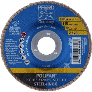 TOOLS 67769115 PFC 115 Z 120 PSF STEELOX Fächerschleifscheibe Durchmesser 115 mm Bohrungs-Ø 22.23 mm Körnung (num) 120 Edelstahl, Stahl 10 St. fra PFERD – produktbillede 2 af 2
