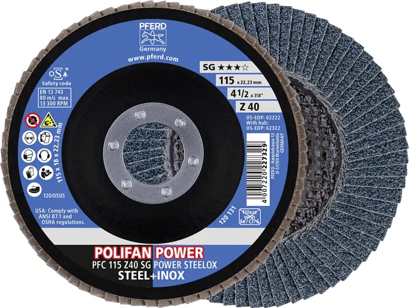 TOOLS 67784115 Z Sg Power Steelox Fächerschleifscheibe Durchmesser 115 mm Bohrungs-Ø 22.23 mm Körnung (num) 40 10 St. von PFERD – Produktbild 1 von 3