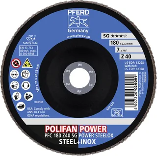 TOOLS 67784185 Z Sg Power Steelox Fächerschleifscheibe Durchmesser 180 mm Bohrungs-Ø 22.23 mm Körnung (num) 40 10 St. de PFERD – image du produit 3 sur 3