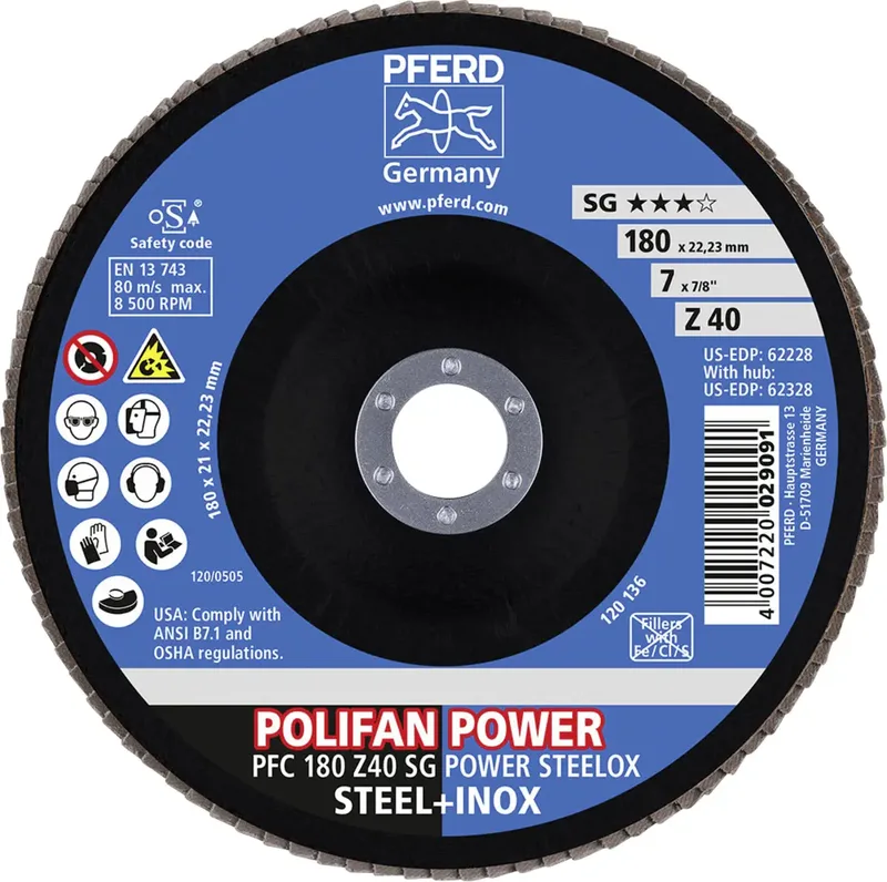 TOOLS 67784185 Z Sg Power Steelox Fächerschleifscheibe Durchmesser 180 mm Bohrungs-Ø 22.23 mm Körnung (num) 40 10 St. de PFERD – image du produit 3 sur 3