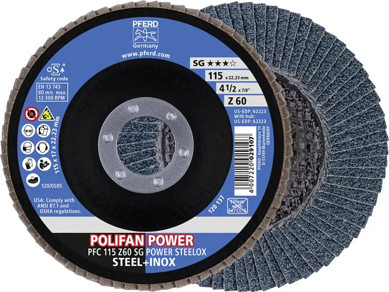TOOLS 67786115 Z Sg Power Steelox Fächerschleifscheibe Durchmesser 115 mm Bohrungs-Ø 22.23 mm Körnung (num) 60 10 St. de PFERD – image du produit