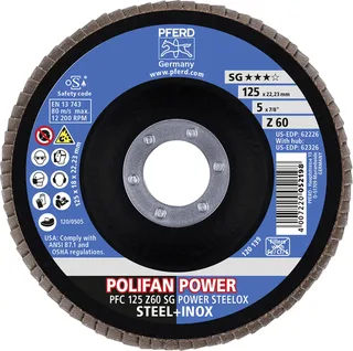 TOOLS 67786125 Z Sg Power Steelox Fächerschleifscheibe Durchmesser 125 mm Bohrungs-Ø 22.23 mm Körnung (num) 60 10 St. fra PFERD – produktbillede 3 af 3