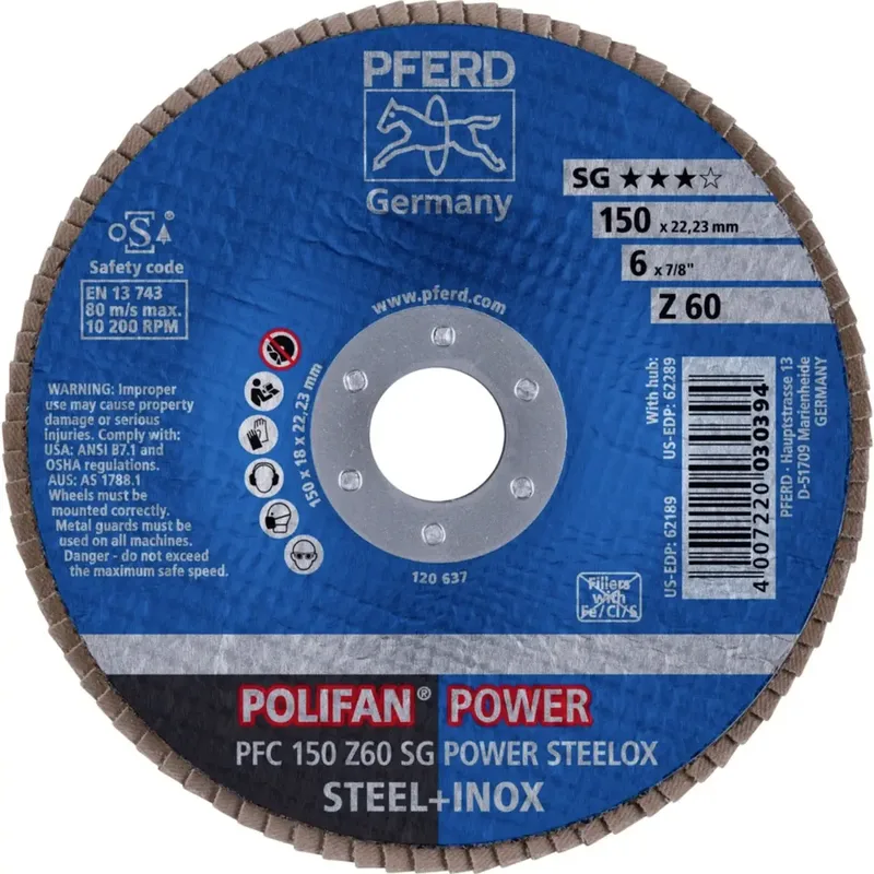 TOOLS 67786150 PFC 150 Z 60 SG POWER STEELOX Fächerschleifscheibe Durchmesser 150 mm Bohrungs-Ø 22.23 mm Körnung (num) 60 Edelstahl, Stahl 10 St. de PFERD – image du produit 2 sur 2