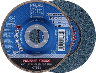 TOOLS 67788115 PFC 115 Z 50 SGP STRONG STEEL Fächerschleifscheibe Durchmesser 115 mm Bohrungs-Ø 22.23 mm Körnung (num) 50 Stahl 10 St. de PFERD – image du produit 1 sur 2