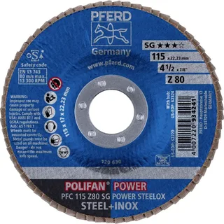 TOOLS 67788116 PFC 115 Z 80 SG POWER STEELOX Fächerschleifscheibe Durchmesser 115 mm Bohrungs-Ø 22.23 mm Körnung (num) 80 Edelstahl, Stahl 10 St. fra PFERD – produktbillede 2 af 2