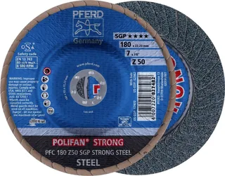 TOOLS 67788180 PFC 180 Z 50 SGP STRONG STEEL Fächerschleifscheibe Durchmesser 180 mm Bohrungs-Ø 22.23 mm Körnung (num) 50 Stahl 10 St. von PFERD – Produktbild 1 von 2