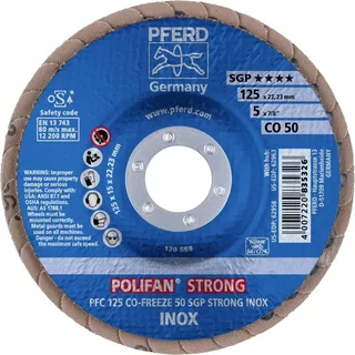 TOOLS 67789125 PFC 125 CO-FREEZE 50 SGP STRONG INOX Fächerschleifscheibe Durchmesser 125 mm Bohrungs-Ø 22.23 mm Körnung (num) 50 Kobaltbasislegierung de PFERD – image du produit 2 sur 2