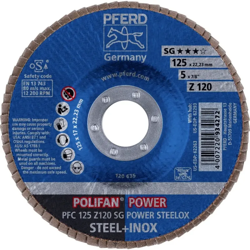 TOOLS 67789126 PFC 125 Z 120 SG POWER STEELOX Fächerschleifscheibe Durchmesser 125 mm Bohrungs-Ø 22.23 mm Körnung (num) 120 Edelstahl, Stahl 10 St. de PFERD – image du produit 2 sur 2