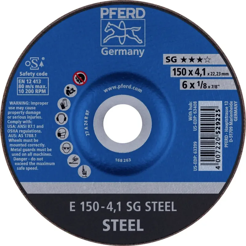 TOOLS 69220473 E 150-4,1 SG STEEL Schruppscheibe gekröpft Durchmesser 150 mm Bohrungs-Ø 22.23 mm Stahl 10 St. by PFERD – product image