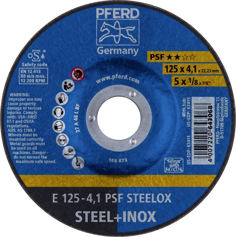 TOOLS 69220531 E 125-4,1 PSF STEELOX Schruppscheibe gekröpft Durchmesser 125 mm Bohrungs-Ø 22.23 mm Edelstahl, Stahl 10 St. by PFERD – product image