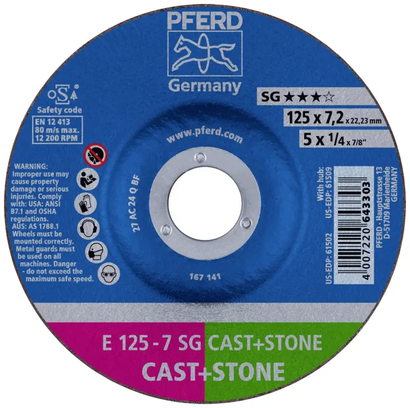 TOOLS 69298075 E 125-7 SG CAST+STONE (2) Schruppscheibe gerade Durchmesser 125 mm Bohrungs-Ø 22.23 mm 1 St. by PFERD – product image