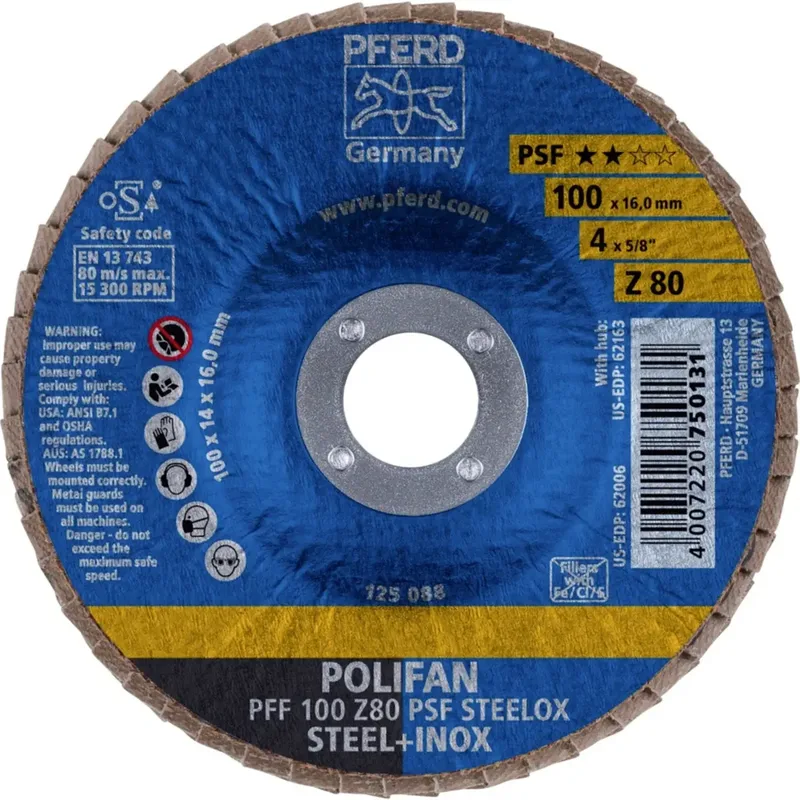 TOOLS 69300662 PFF 100 Z 80 PSF STEELOX/16,0 Fächerschleifscheibe Durchmesser 100 mm Bohrungs-Ø 16 mm Körnung (num) 80 Edelstahl, Stahl 10 St. von PFERD – Produktbild 2 von 2