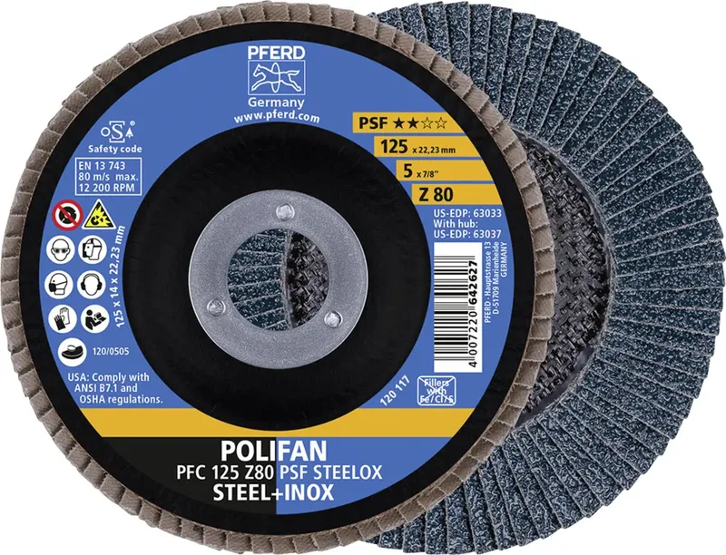 TOOLS 69398194 PFC 125 Z 80 PSF STEELOX Fächerschleifscheibe Durchmesser 125 mm Bohrungs-Ø 22.23 mm Körnung (num) 80 5 St. von PFERD – Produktbild