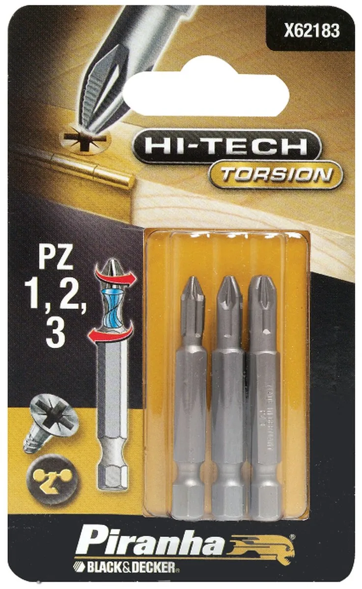 HI-TECH lange schroefbit - Pozidriv PZ1 PZ2 PZ3 - Lengte 50 mm - Verharde kern - X62183 - 3 stuks de Piranha – image du produit