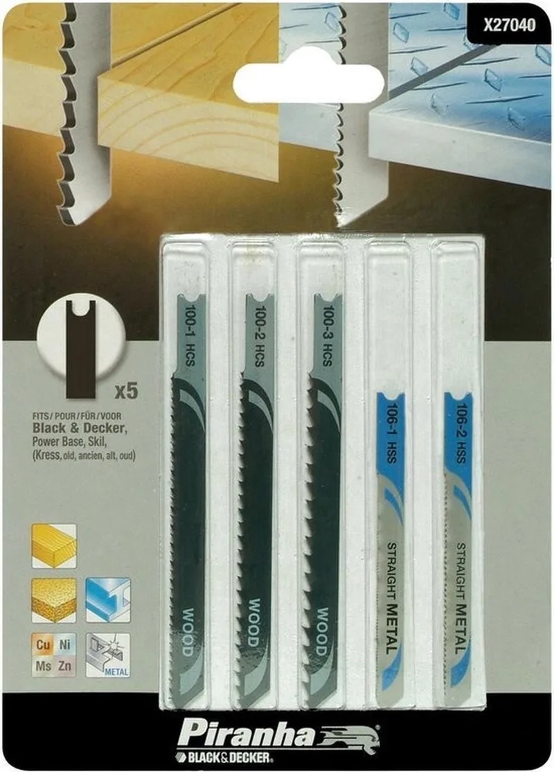 Piranha 5 stuks decoupeerzaagblad hout en metaal U-schacht X27040 de Piranha – image du produit